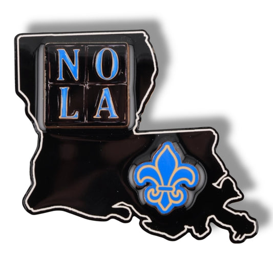 NOLA Black & Blue Louisiana Shaped Magnet - Refrigerator Magnets - New Orleans Souvenir