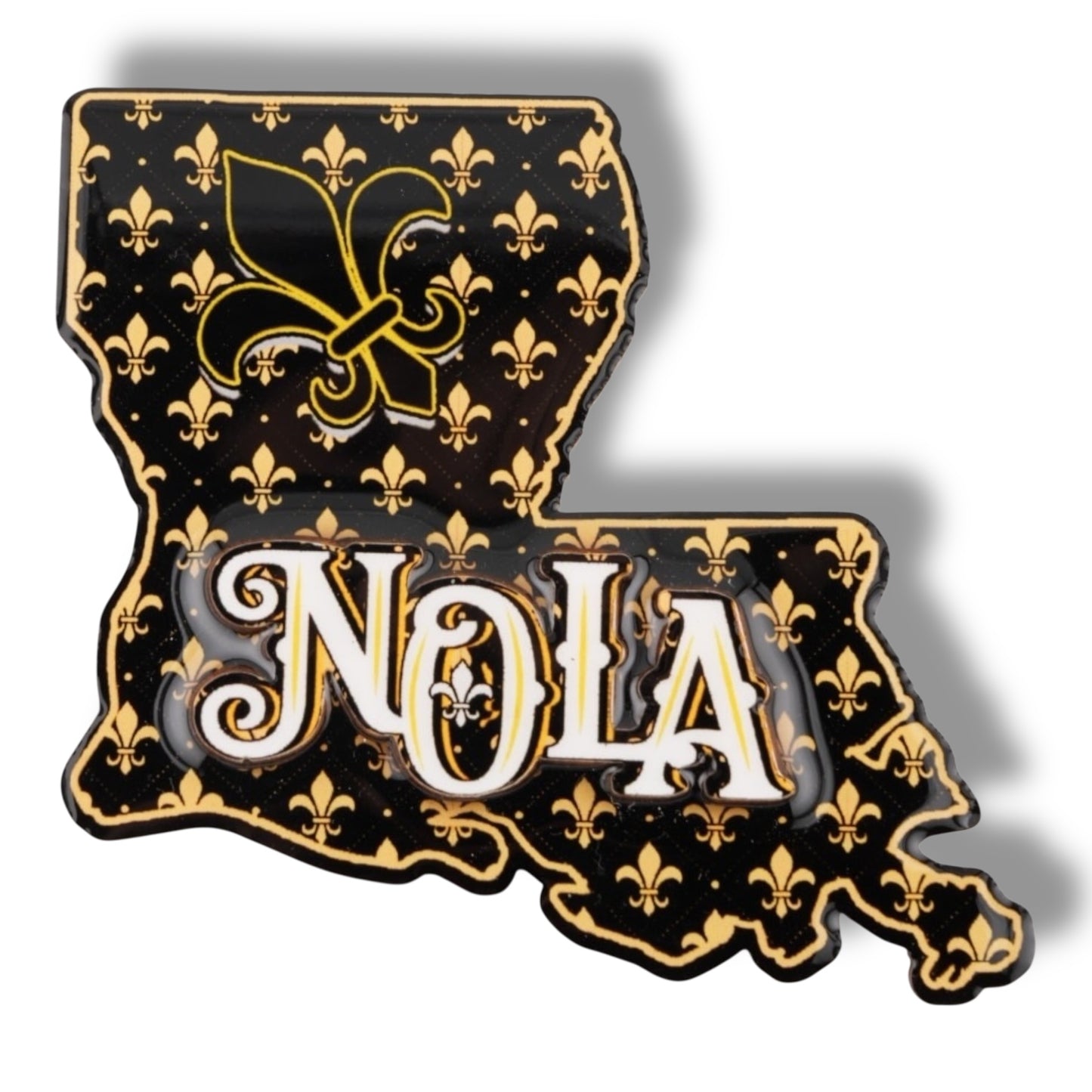 NOLA Black & Gold Wooden Louisiana Shaped Magnet - local art - Refrigerator Magnets - New Orleans Souvenir