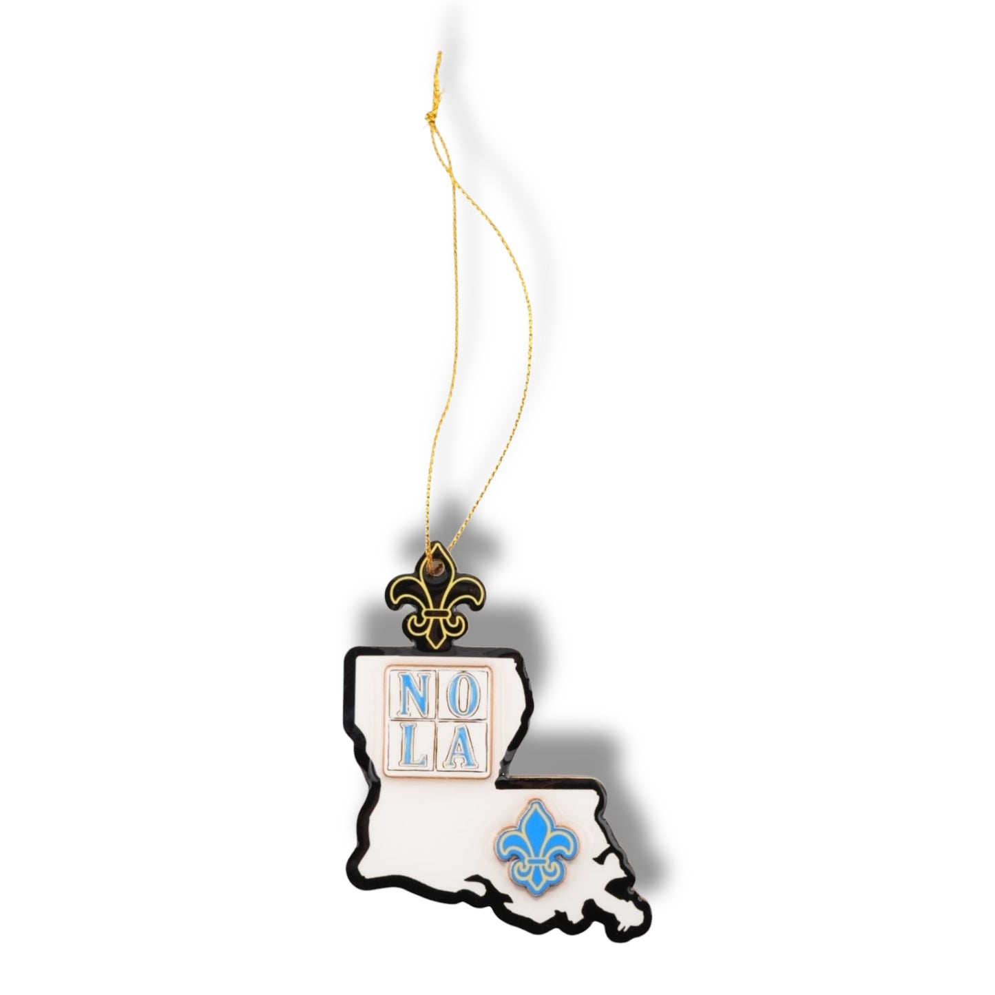 NOLA White & Blue Louisiana Shaped Ornament - local art - locally made -New Orleans Souvenir