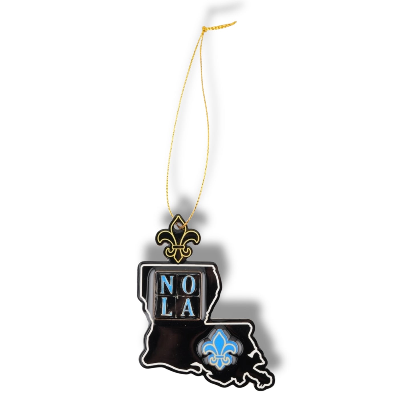 NOLA Black & Blue Louisiana Shaped Ornament - Holiday Ornaments - locally designed - New Orleans Souvenir