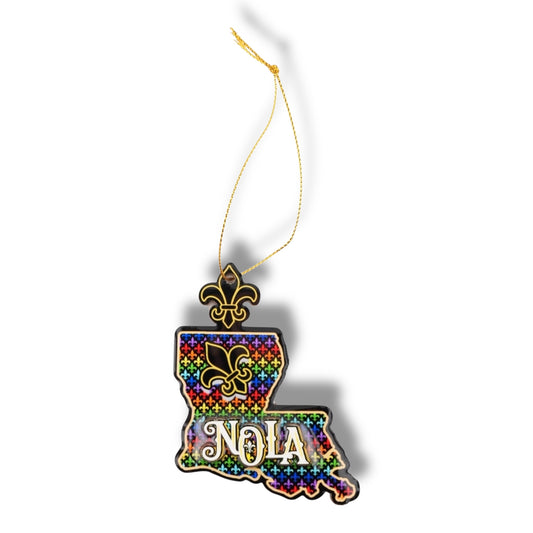 NOLA Rainbow Wooden Louisiana Shaped Ornament - durable - colorful - Holiday Ornaments - vibrant - New Orleans Souvenir