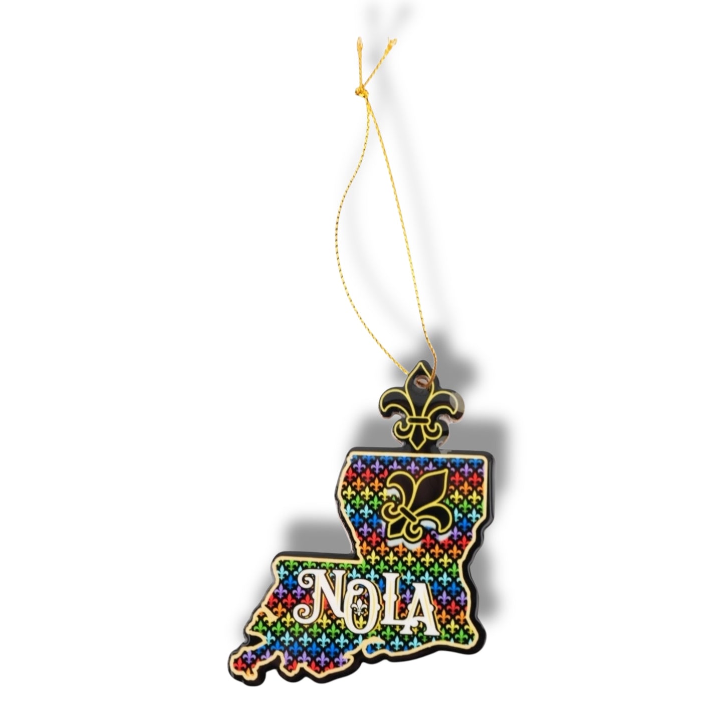 NOLA Rainbow Wooden Louisiana Shaped Ornament - durable - colorful - Holiday Ornaments - vibrant - New Orleans Souvenir - Back