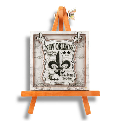 Fleur De Lis Black & White Wooden Magnet - local art - Refrigerator Magnets - New Orleans Souvenir