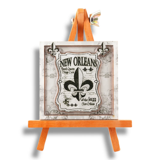 Fleur De Lis Black & White Wooden Magnet - local art - Refrigerator Magnets - New Orleans Souvenir
