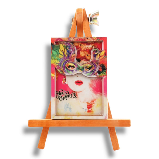 Mardi Gras Face Wooden Magnet - local art - Refrigerator Magnets - New Orleans Souvenir