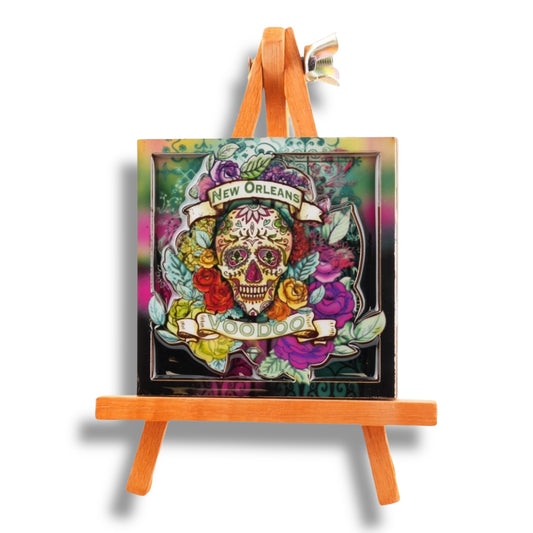 Green Voodoo Skeleton Wooden Magnet - local art, durable - Refrigerator Magnets - New Orleans Souvenir