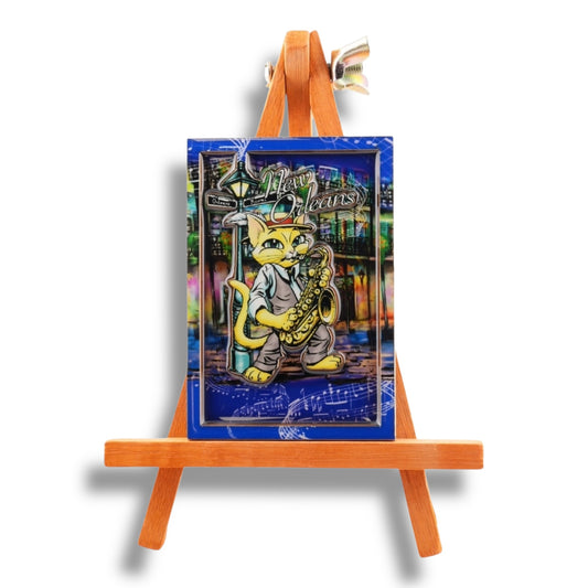 Jazz Cat Wooden Magnet - local art - Refrigerator Magnets - New Orleans Souvenir