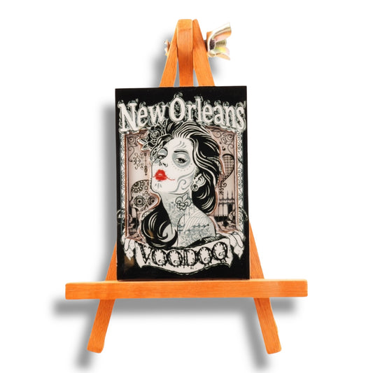 Voodoo Lady Wooden Magnet - local art - Refrigerator Magnets - New Orleans Souvenir