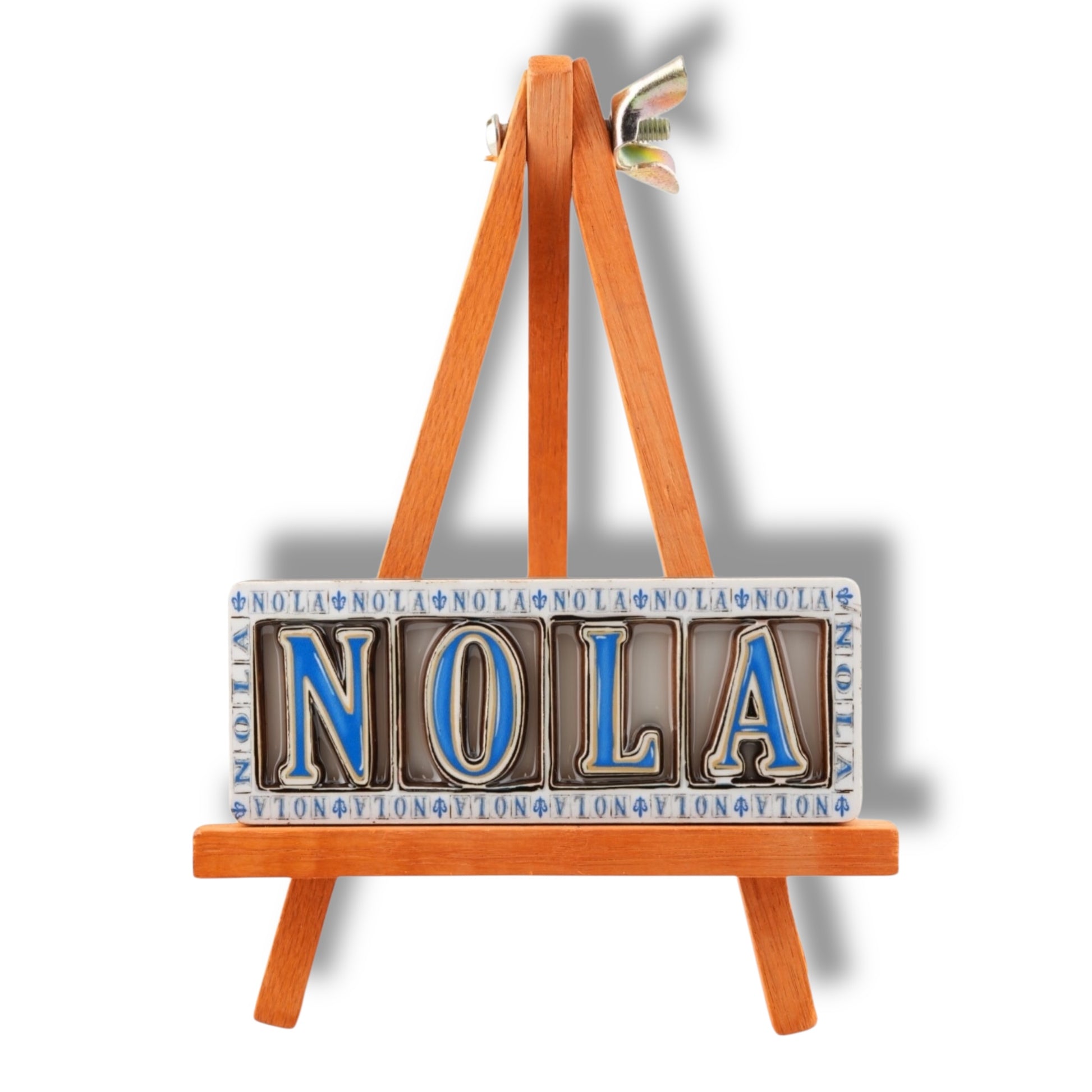 NOLA White & Blue Wooden Street Sign Magnet - Refrigerator Magnets - New Orleans Souvenir