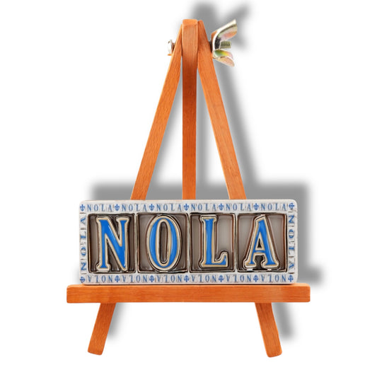 NOLA White & Blue Wooden Street Sign Magnet - Refrigerator Magnets - New Orleans Souvenir