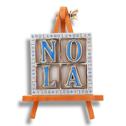NOLA White & Blue Wooden Magnet - vibrant - Refrigerator Magnets - New Orleans Souvenir