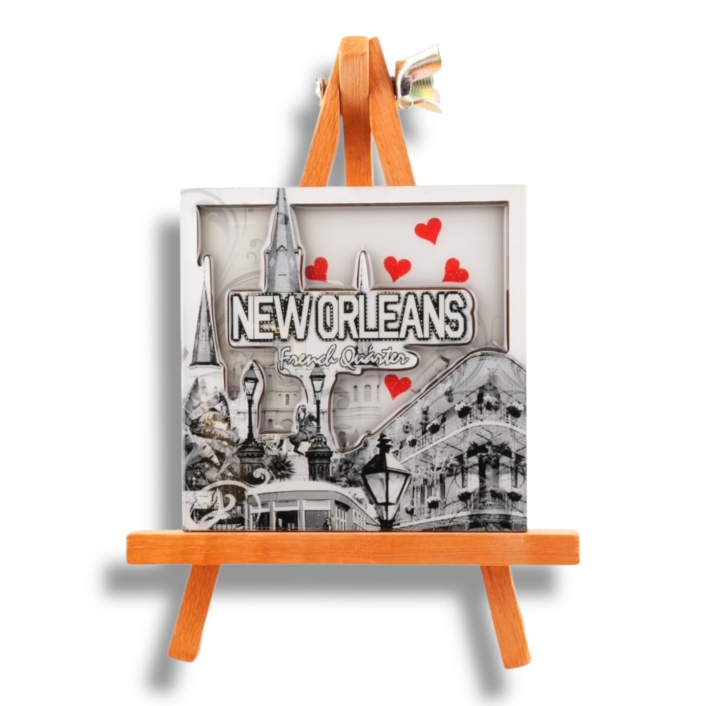 Cityscape With Hearts Wooden Magnet - local art - Refrigerator Magnets - New Orleans Souvenir