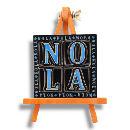 NOLA Black & Blue Wooden Magnet - Refrigerator Magnets - New Orleans Souvenir