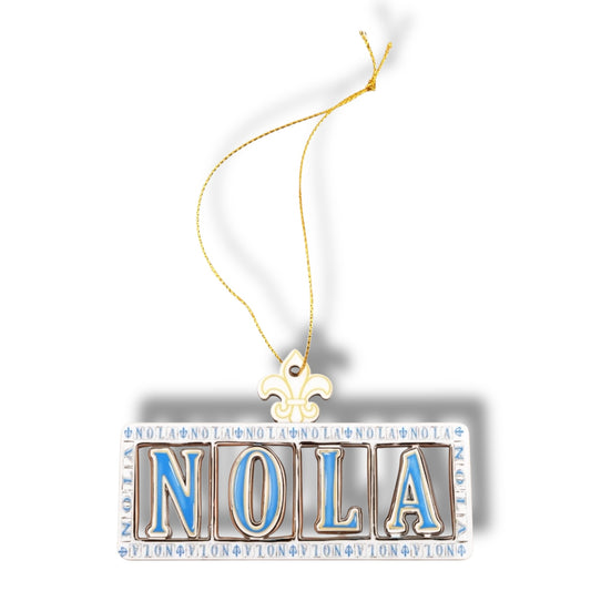 NOLA White & Blue Wooden Street Sign Ornament - local art - Holiday Ornaments - New Orleans Souvenir