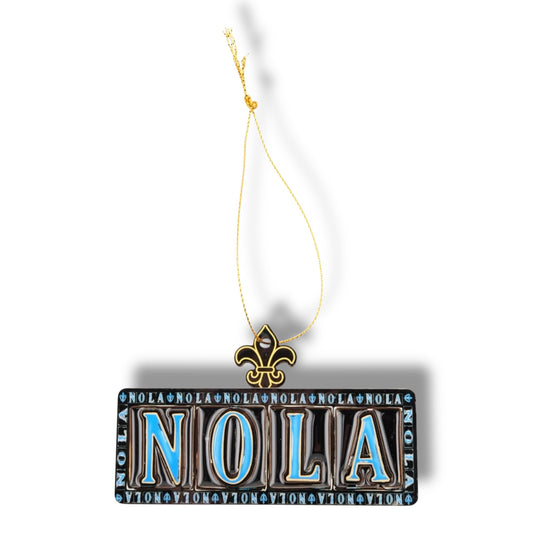 NOLA Black & Blue Wooden Street Sign Ornament - Holiday Ornaments - New Orleans Souvenir