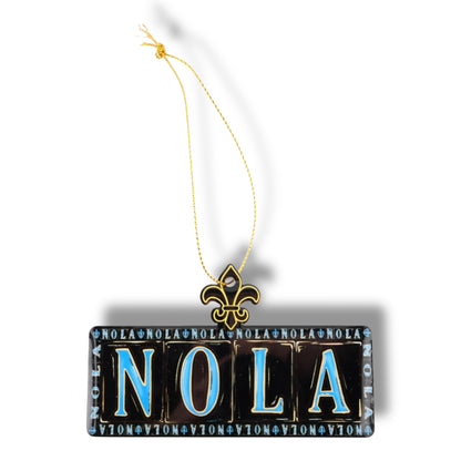 NOLA Black & Blue Wooden Street Sign Ornament - Holiday Ornaments - New Orleans Souvenir - BACK