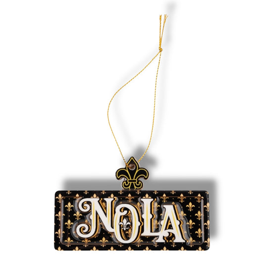 NOLA Black & Gold Wooden Street Sign Ornament - local art, durable - Holiday Ornaments - New Orleans Souvenir