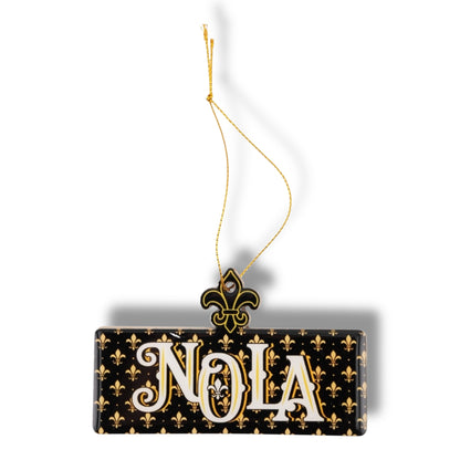 NOLA Black & Gold Wooden Street Sign Ornament - local art, durable - Holiday Ornaments - New Orleans Souvenir - BACK