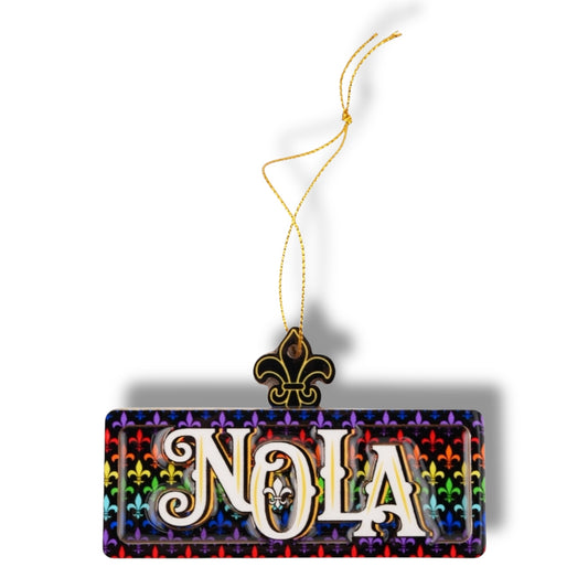 NOLA Rainbow Wooden Street Sign Ornament - Holiday Ornaments - New Orleans Souvenir