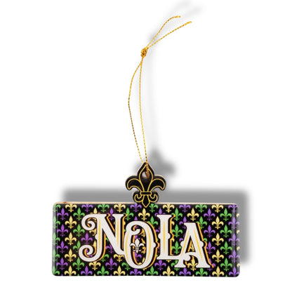 NOLA Mardi Gras Wooden Street Sign Ornament - local art, vibrant - Holiday Ornaments - New Orleans Souvenir - BACK