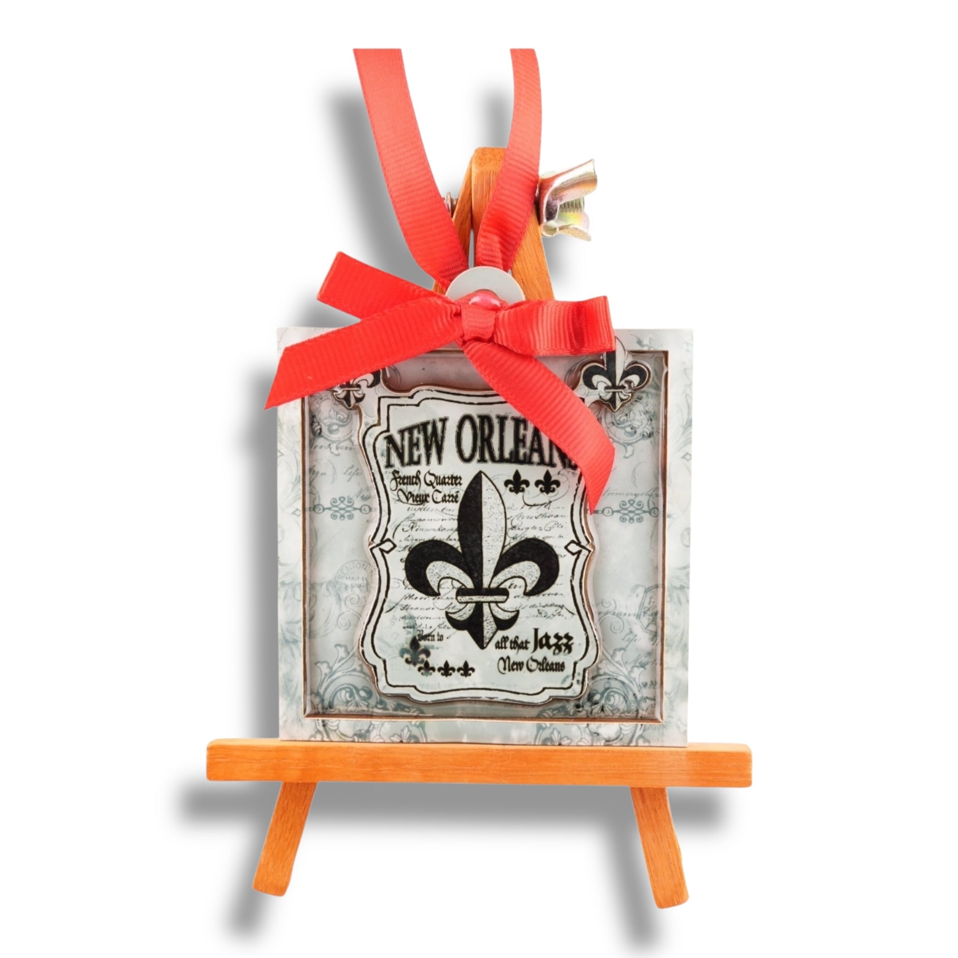 Fleur De Lis Black & White Wooden Ornament - local art - Holiday Ornaments - New Orleans Souvenir