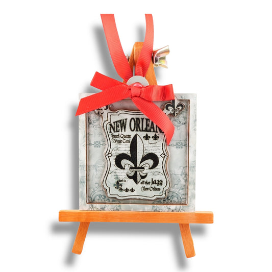 Fleur De Lis Black & White Wooden Ornament - local art - Holiday Ornaments - New Orleans Souvenir