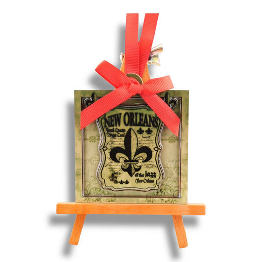 Fleur De Lis Black & Gold Wooden Ornament - local art - Holiday Ornaments - New Orleans Souvenir