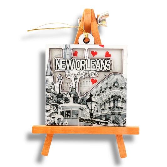 Cityscape With Hearts Wooden Ornament - Holiday Ornaments - New Orleans Souvenir