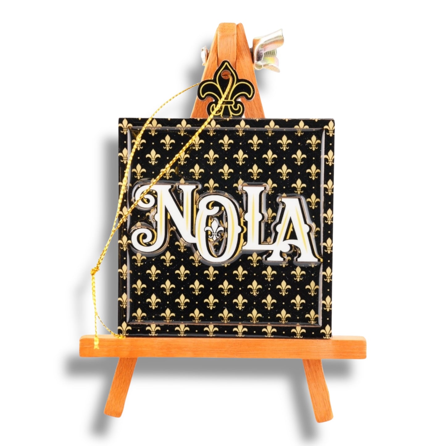 NOLA Black & Gold Wooden Ornament - Holiday Ornaments - New Orleans Souvenir
