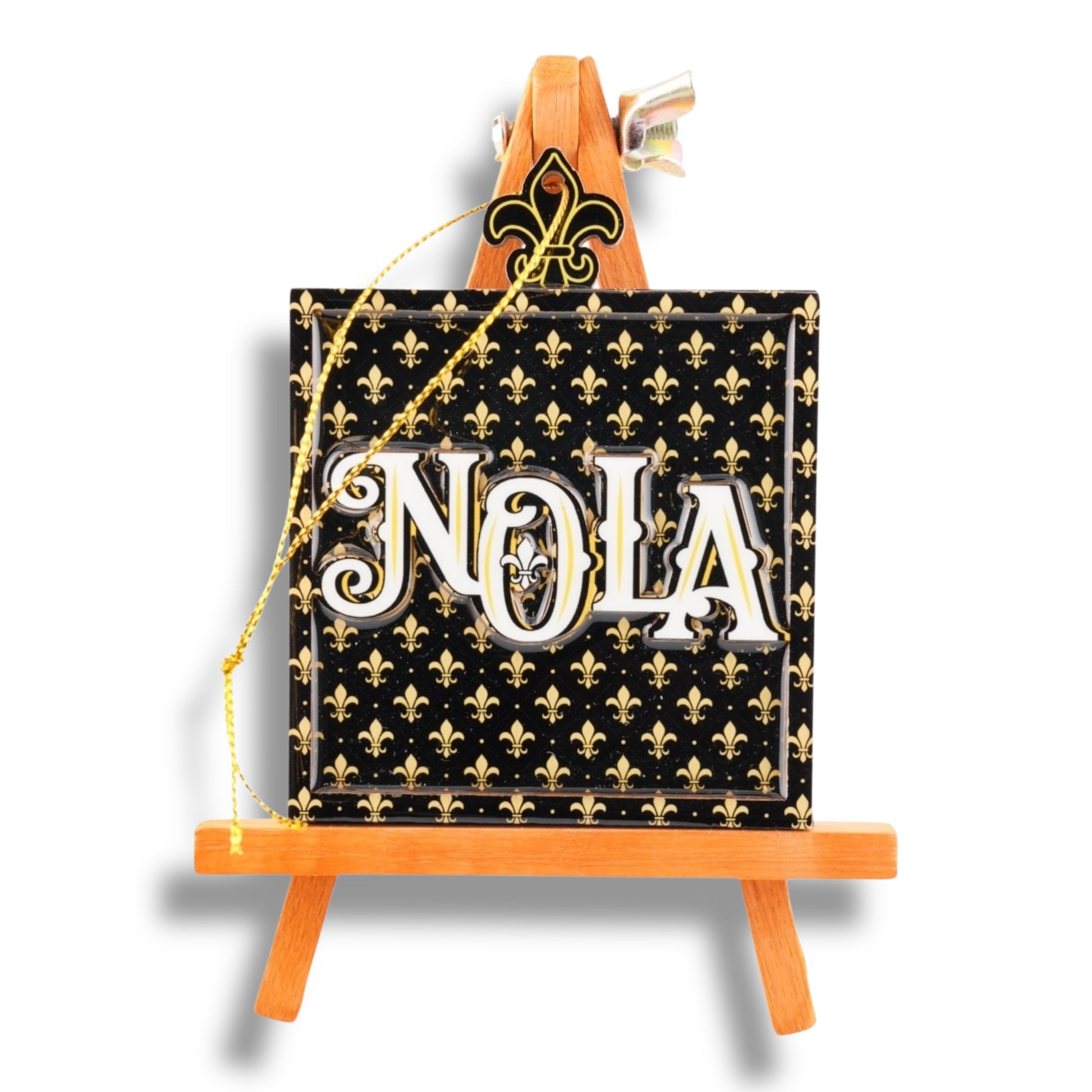 NOLA Black & Gold Wooden Ornament - Holiday Ornaments - New Orleans Souvenir