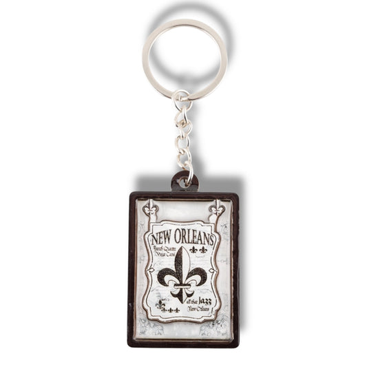 Fleur De Lis Black & White Wooden Keychain - local art - Keychains - New Orleans Souvenir