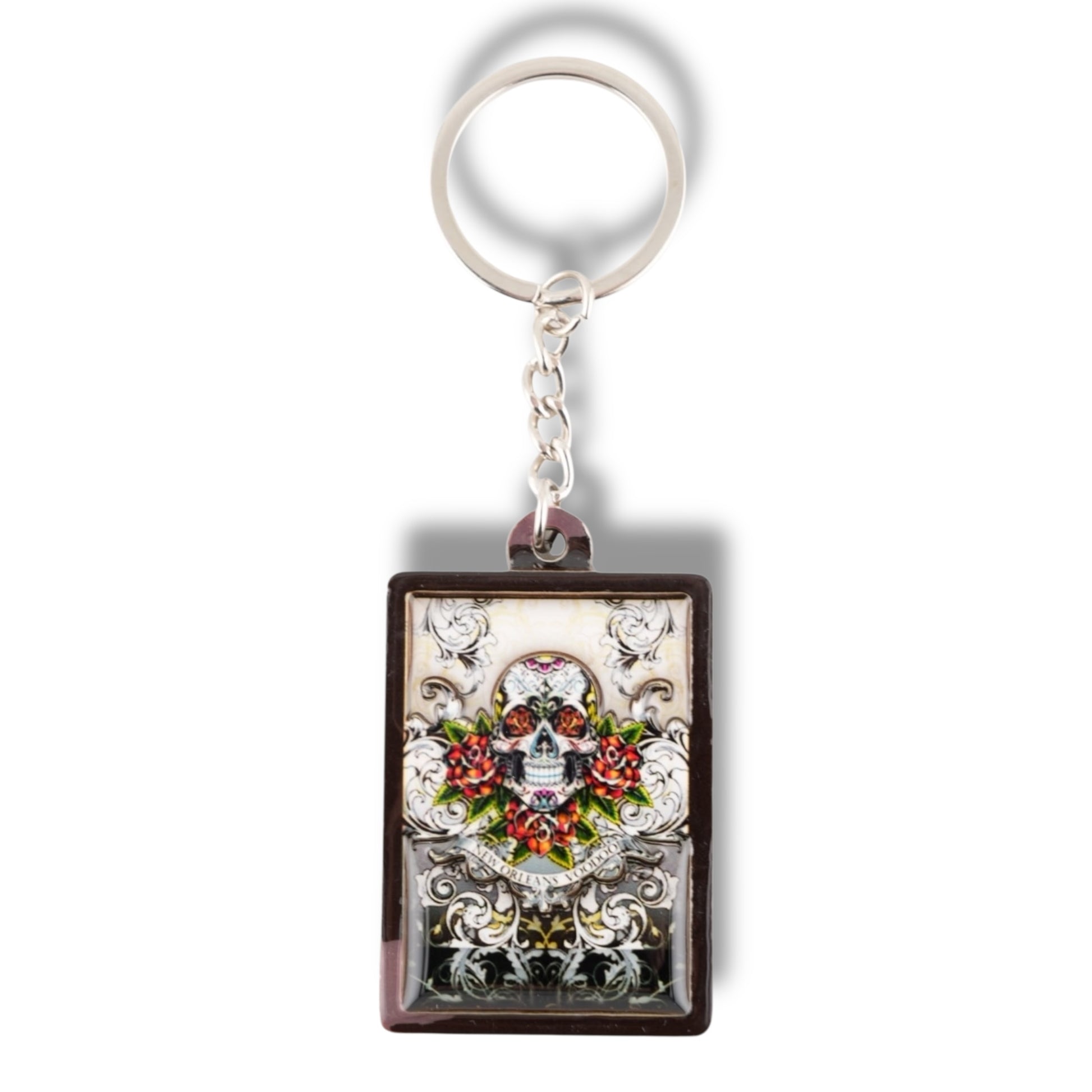 White Voodoo Skeleton Wooden Keychain - local art, vibrant - Keychains - New Orleans Souvenir