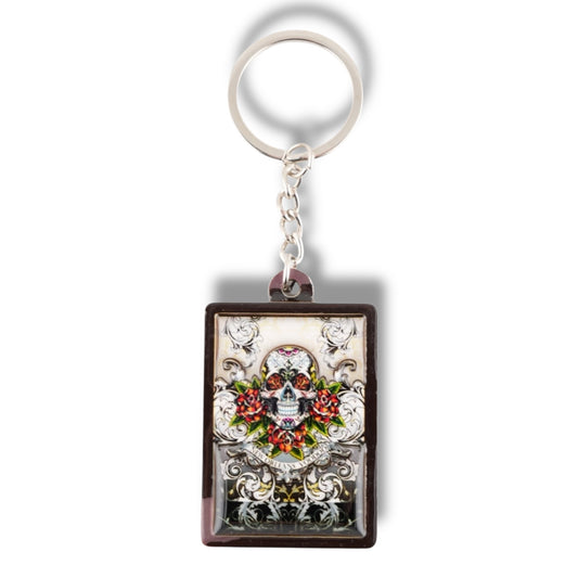 White Voodoo Skeleton Wooden Keychain - local art, vibrant - Keychains - New Orleans Souvenir