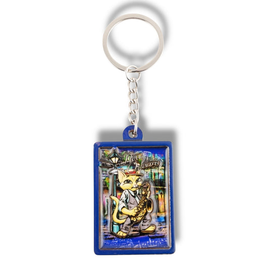 Jazz Cat Wooden Keychain - Keychains - New Orleans Souvenir