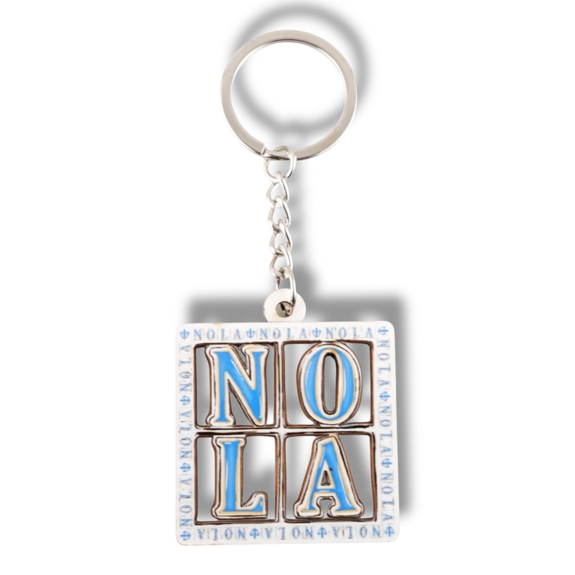 NOLA White & Blue Wooden Keychain - local art - Keychains - New Orleans Souvenir