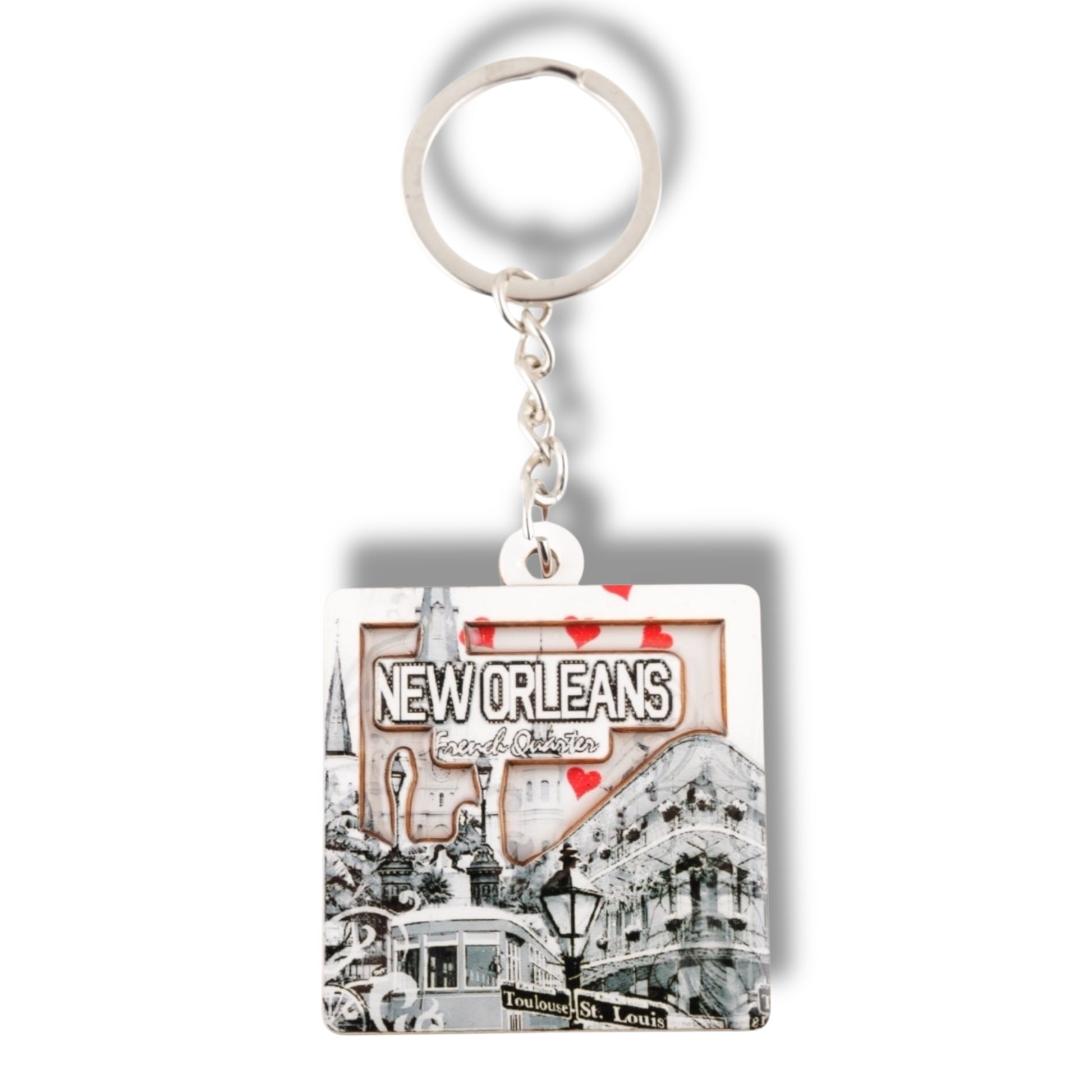Cityscape With Hearts Wooden Keychain - Keychains - New Orleans Souvenir