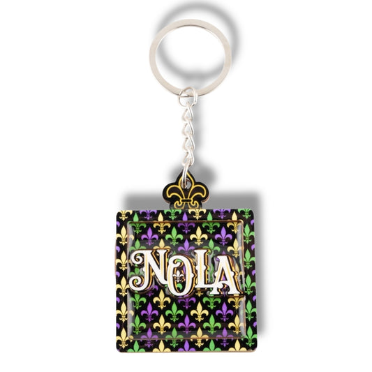 NOLA Mardi Gras Wooden Keychain - local art, vibrant - Keychains - New Orleans Souvenir