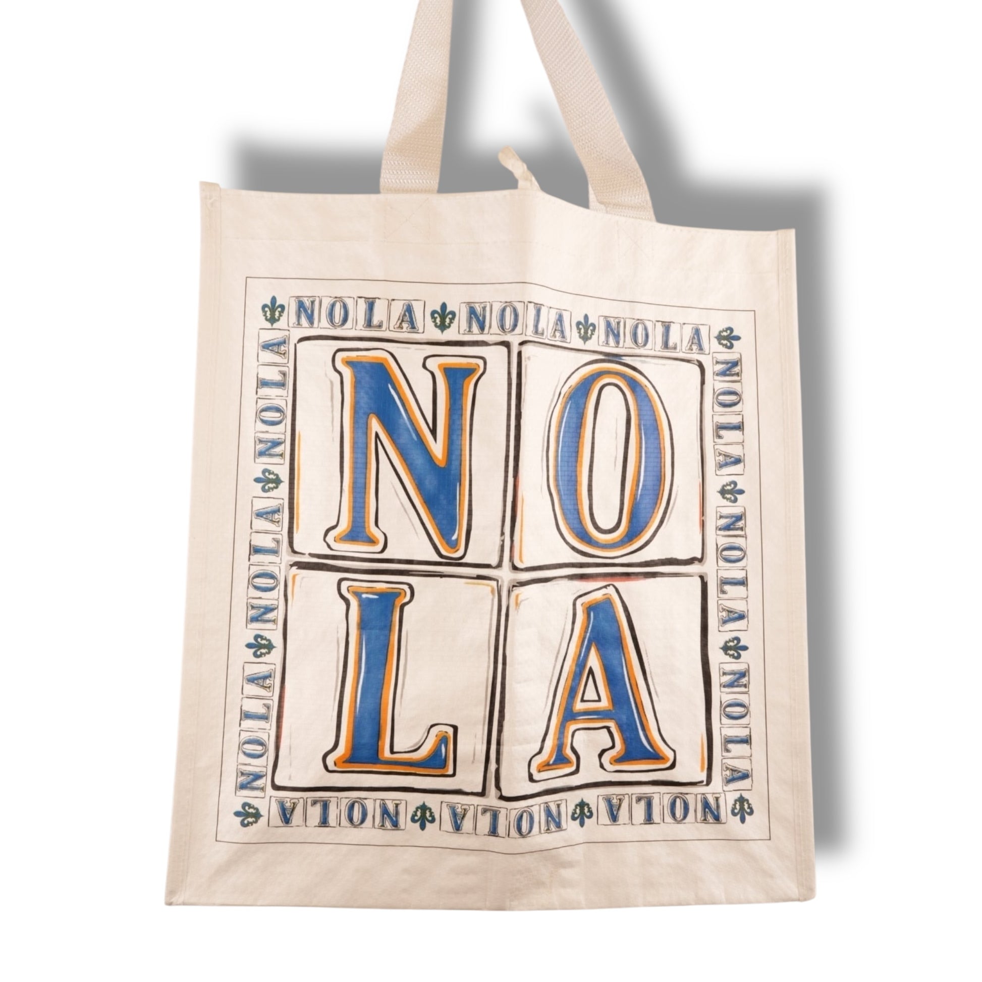 NOLA White & Blue Small Woven Tote Bag (14"W X 15"H) - local art - Tote Bags - New Orleans Souvenir